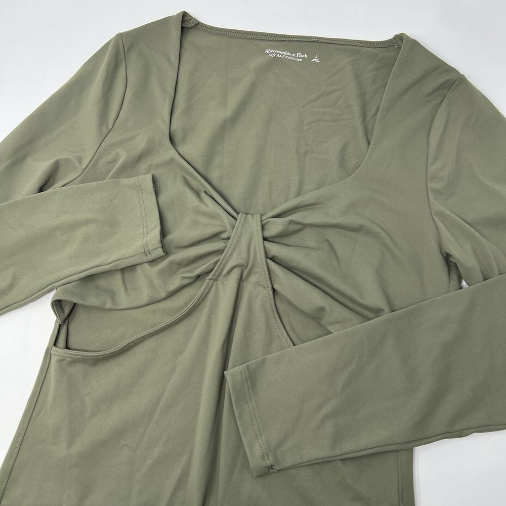 Abercrombie & Fitch Bodysuit‎ Womens Large Long Sleeve Cutout Scoop Neck Green